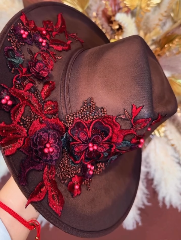 Velvet Rose Embroidered Hat
