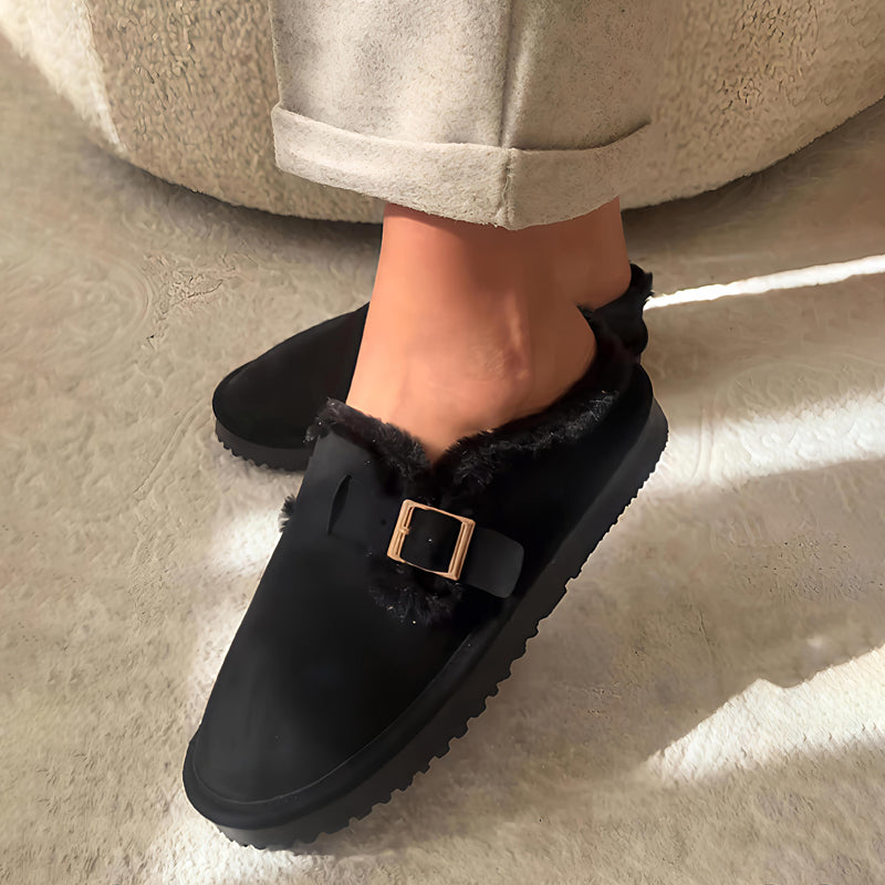 Round Toe Fleece-Lined Flat Bean Shoes