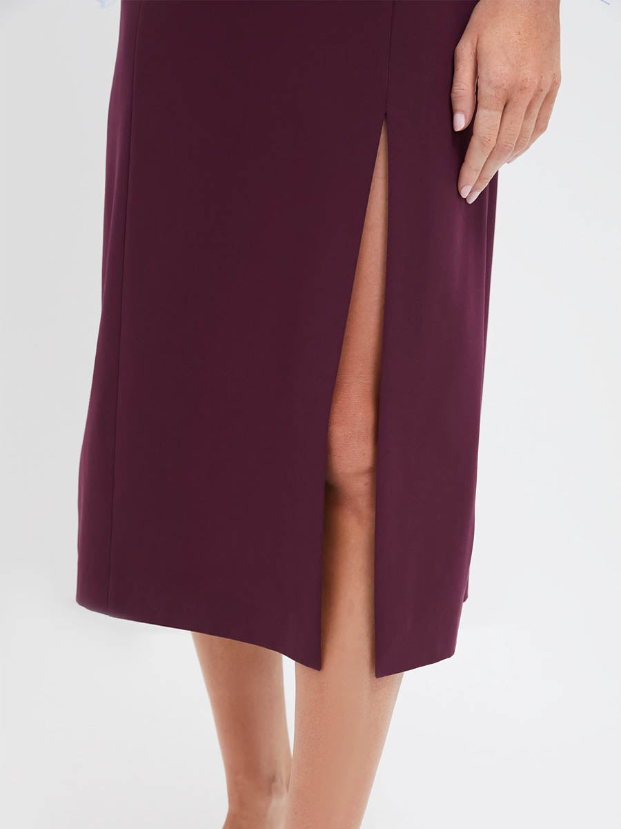 Three-quarter Length Sleeves Feather Cuffs Side Slit Dress