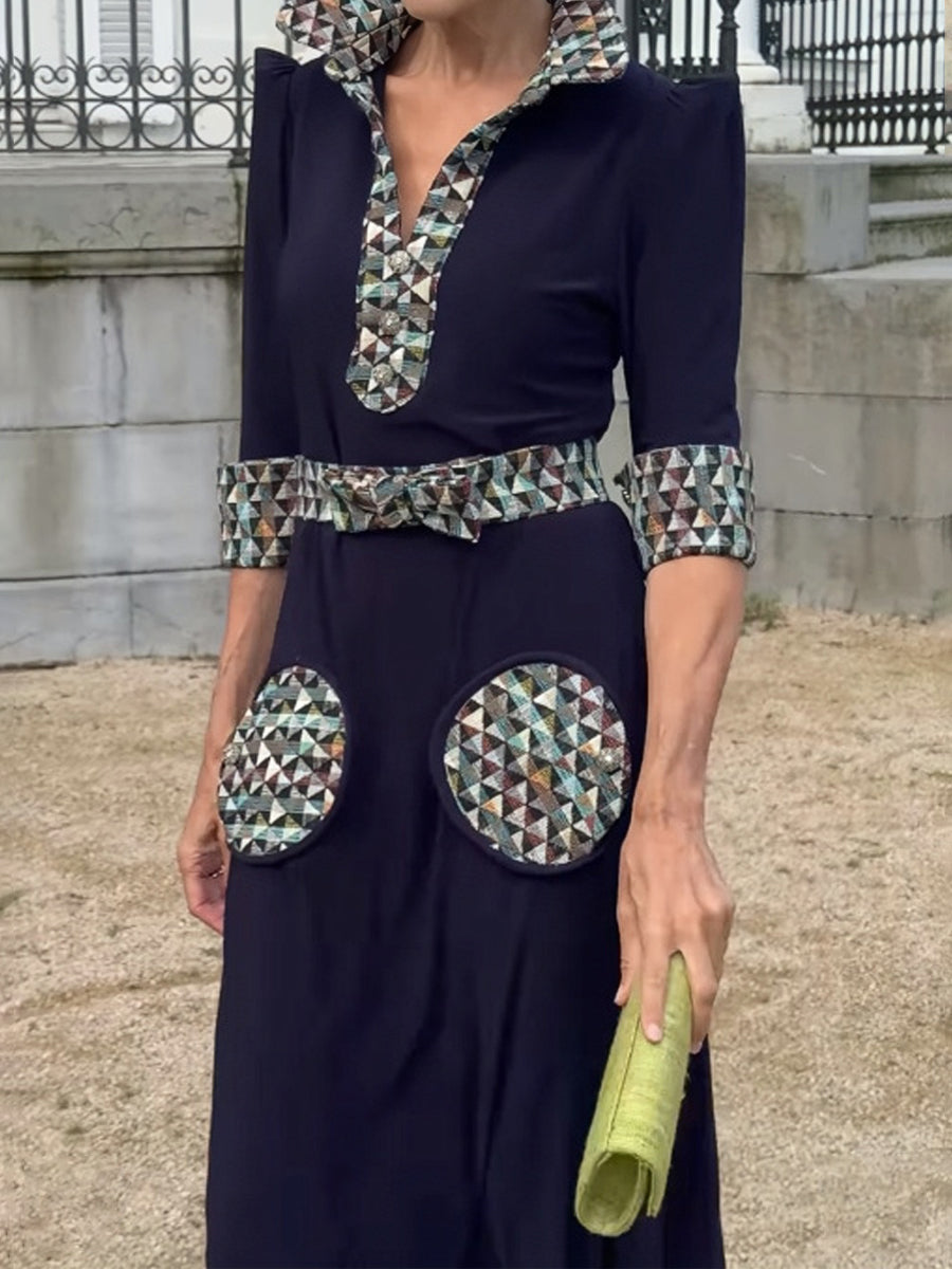 Elegant Printed Patchwork Maxi Dress