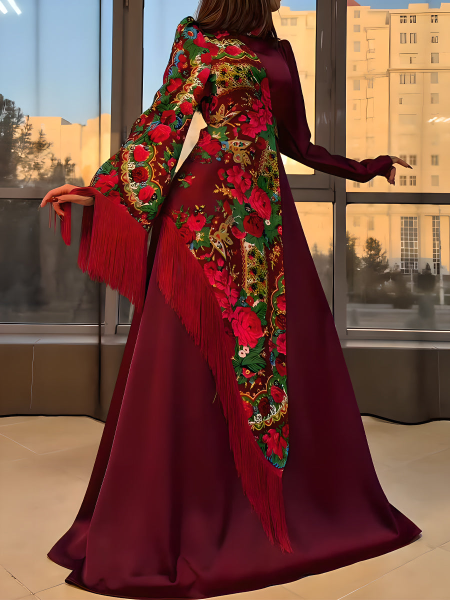 Printed Asymmetrical Fringed Elegant Dress