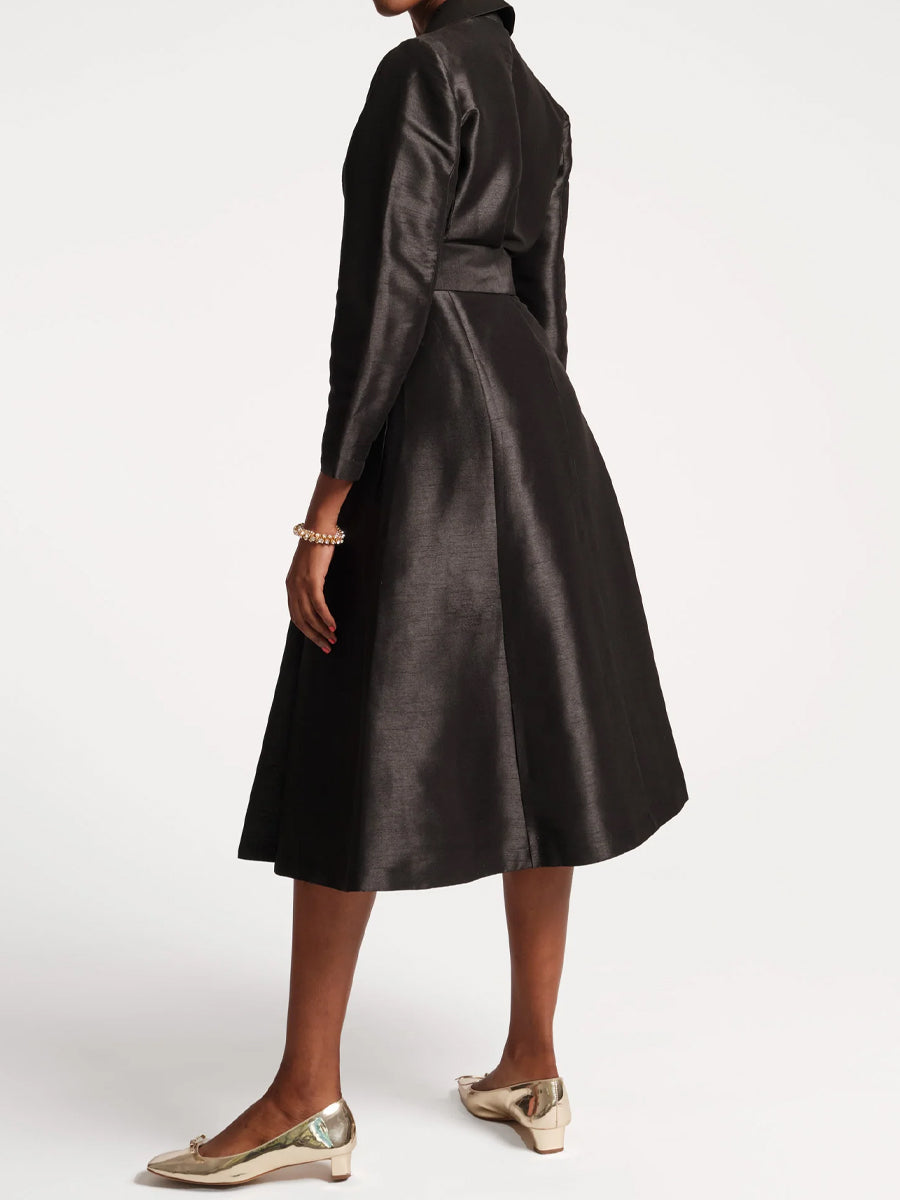 Lapel Notch Collar Printed Midi Wrap Dress