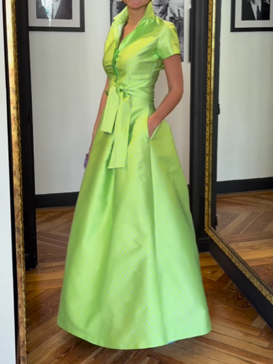 Elegant Belted Short Sleeve Maxi Dress