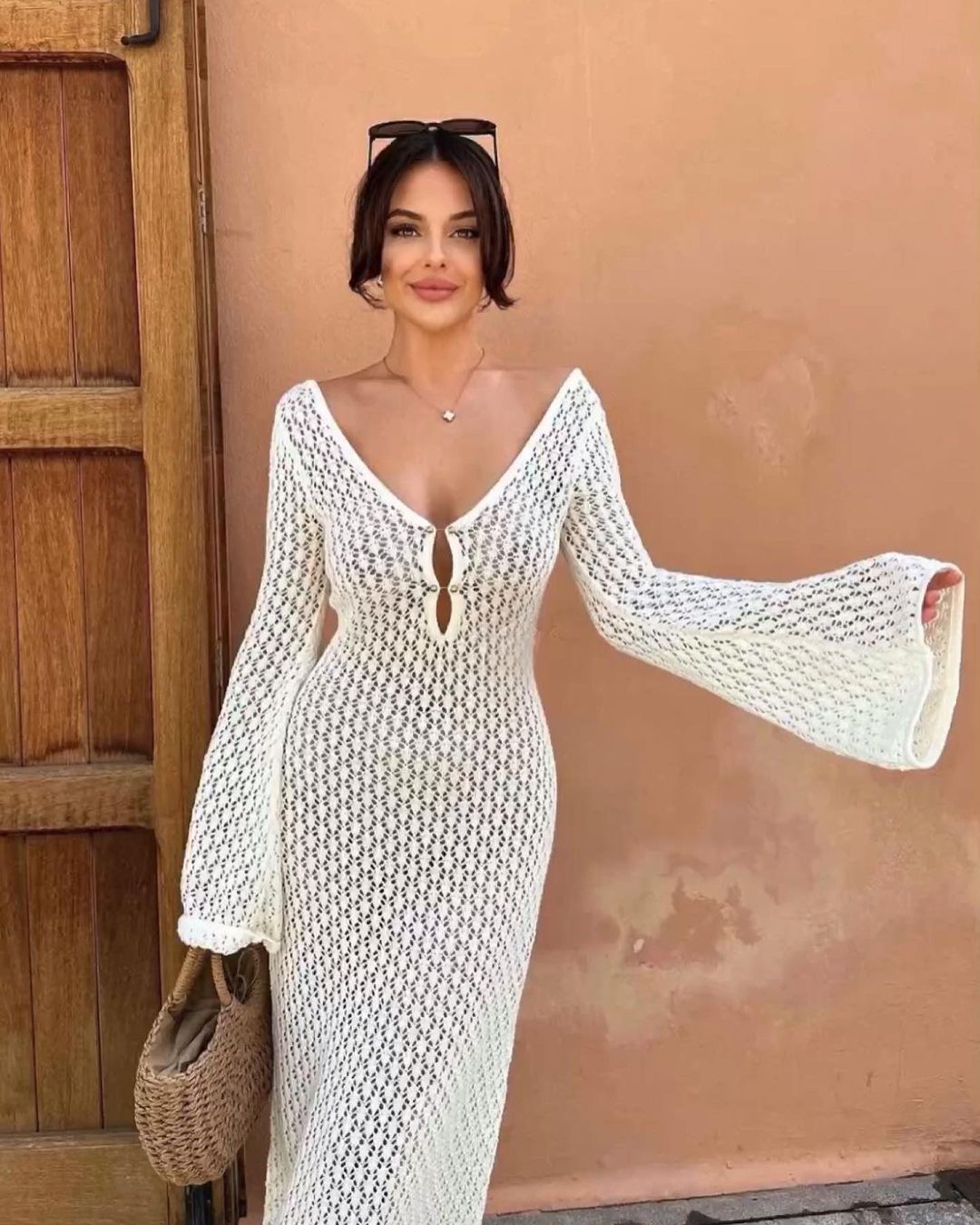 Crochet Fishtail Flare Sleeve Dress