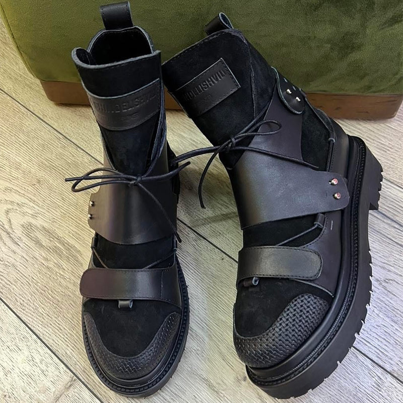 Patchwork Platform Round Toe Martin Boots