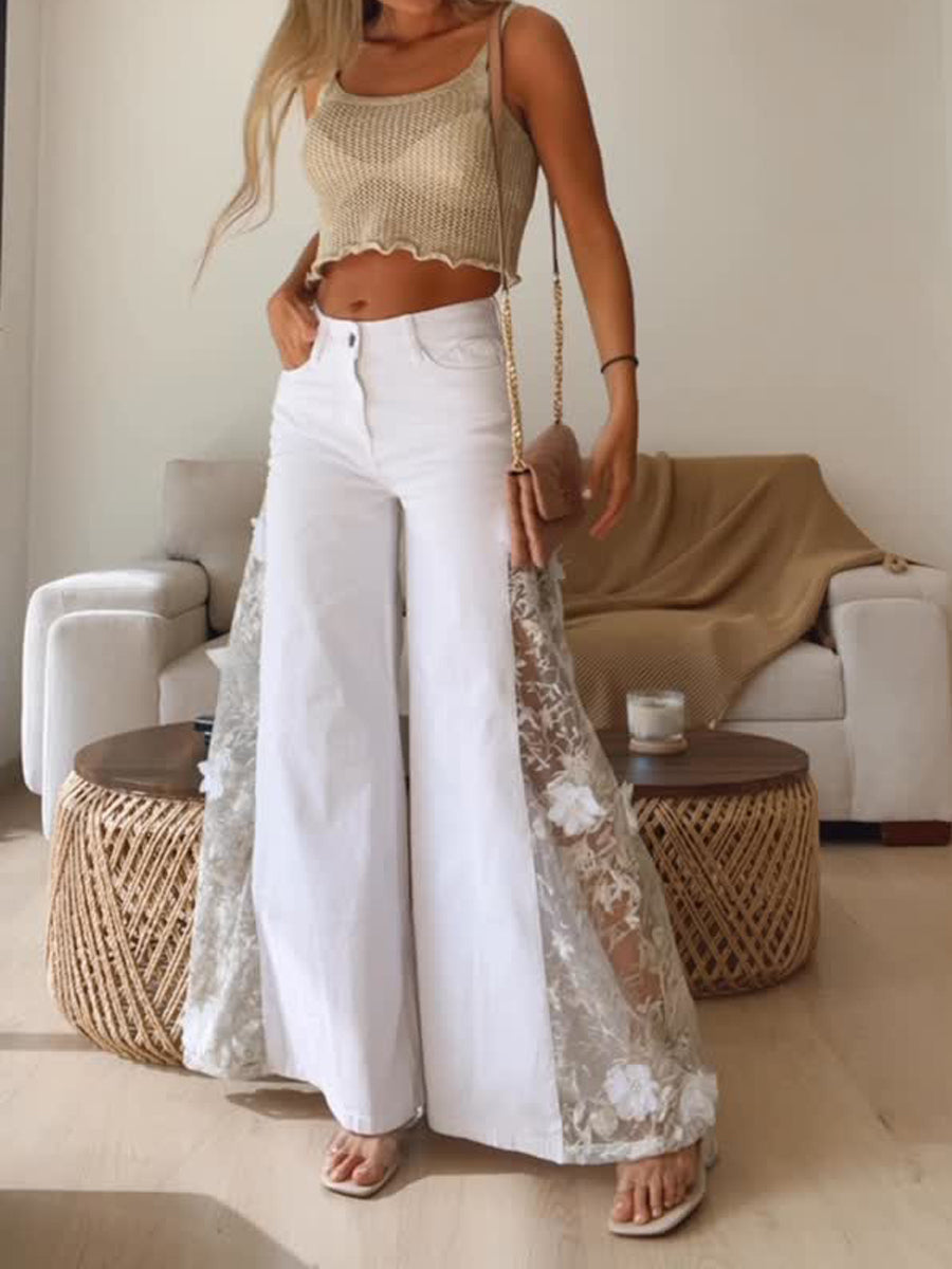 High Waist Lace Patchwork Pants