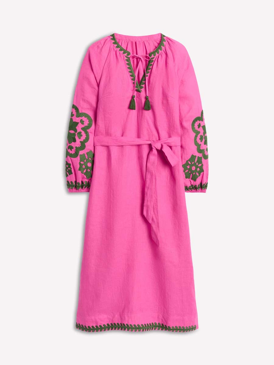Embroidered Tassel V Neck Dress