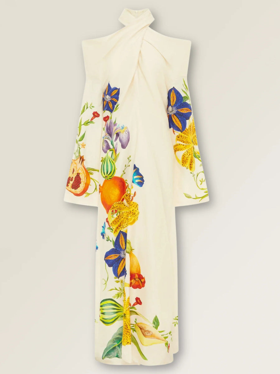 Crossed Halter Neck Printed Maxi Dress