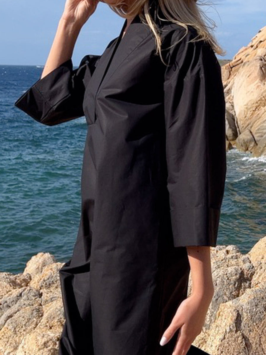 Loose Slit Hem Maxi Shirtdress