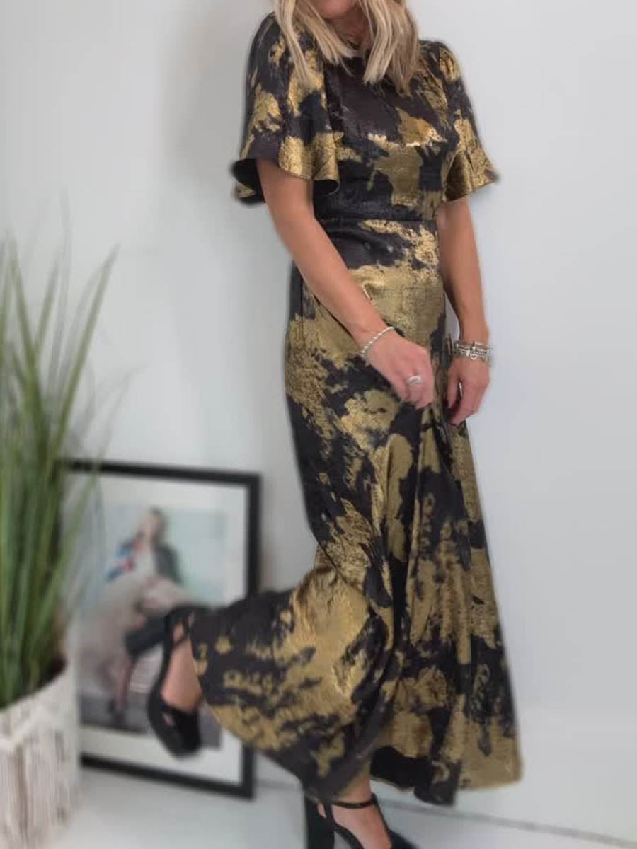 Printed Flare Sleeve Maxi Dress