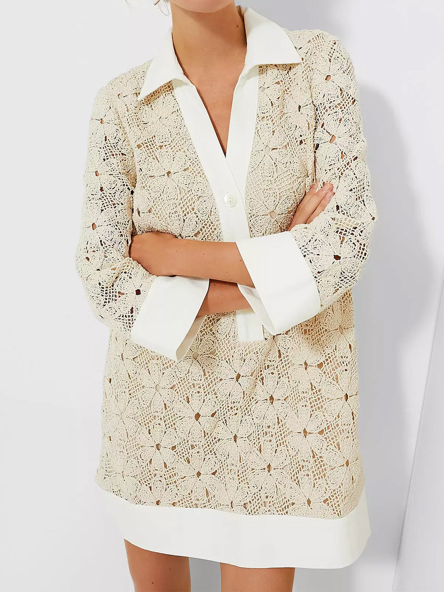 Lace Collier Three-quarter Length Sleeve Dress