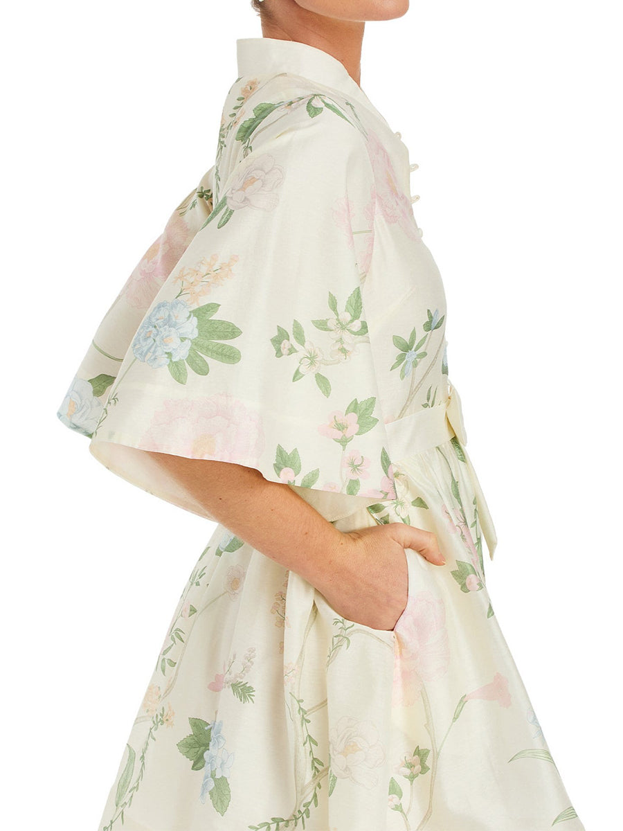 Floral Print Mandarin Collar 3/4 Full Sleeve Dress