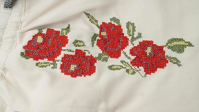 Mid Waist Bucket Style Embroidered Wide Leg Jeans