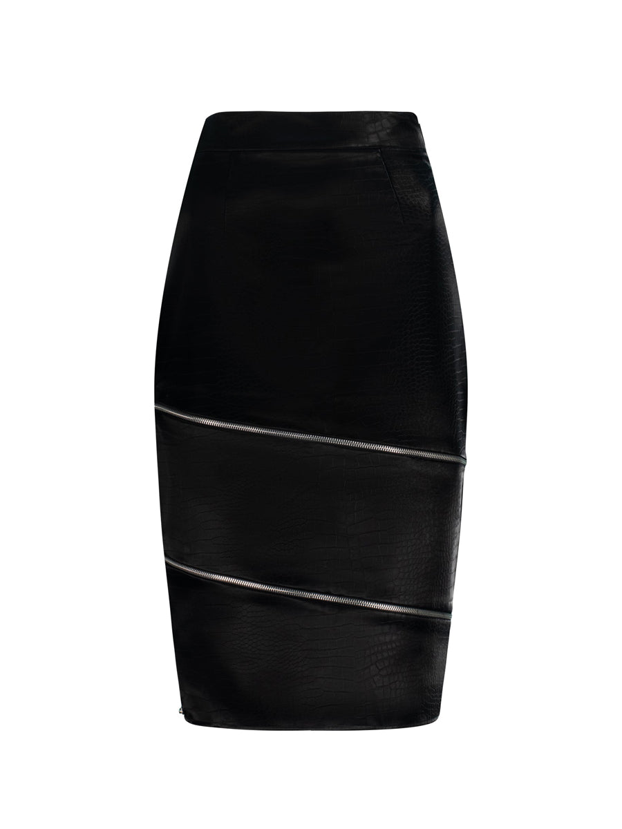 Cut-out Adjustable Zippers Pencil Skirt
