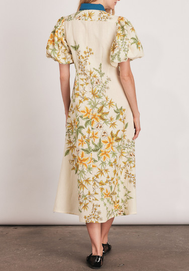 Spring Yellow Floral Denim Shirt Dress