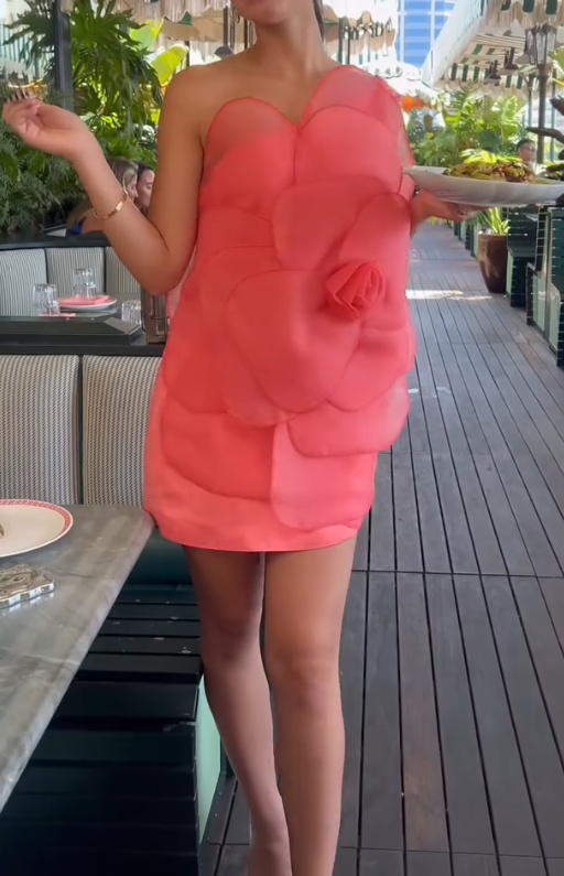 Slanted Shoulder Flower Dress