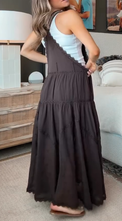 Women's Casual Loose Solid Color Suspender Dress