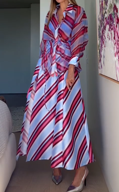 Thin Silk And Satin Line Splicing Dress