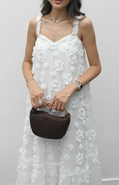 White Floral Processing Lifting Dress