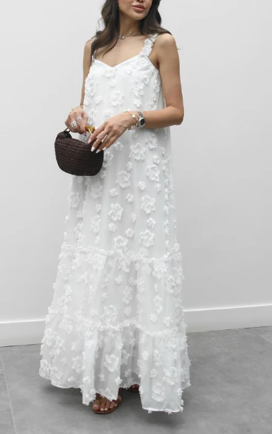 White Floral Processing Lifting Dress