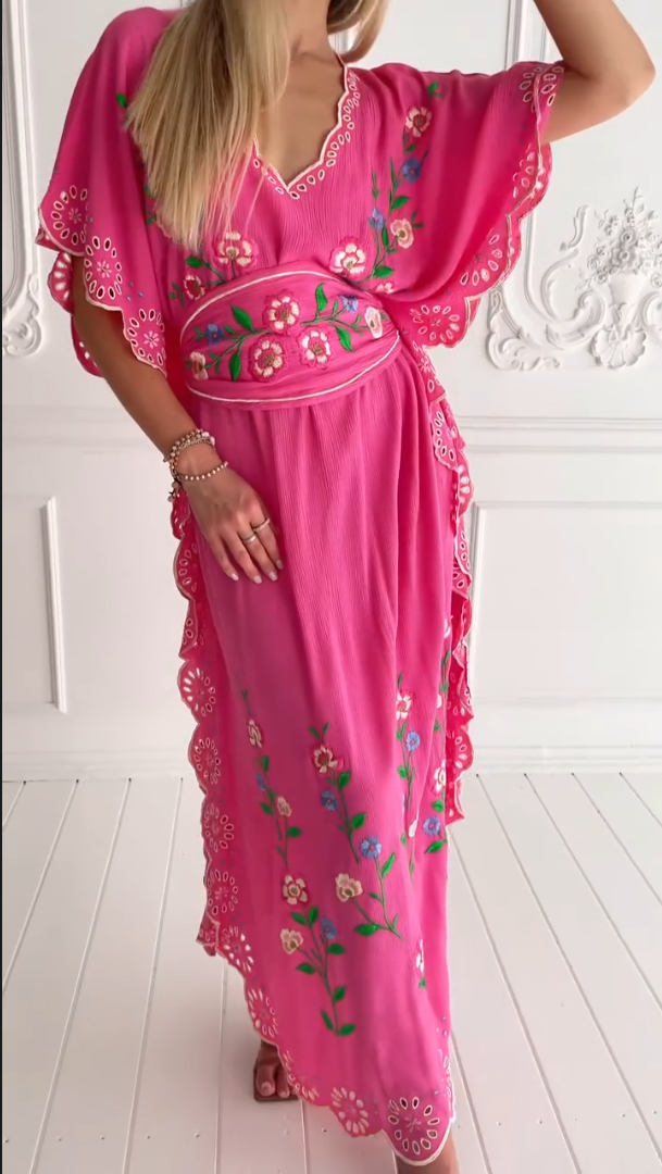 Pink Embroidered Waist Dress