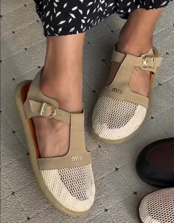 Cowhide Mesh Patchwork Sandals