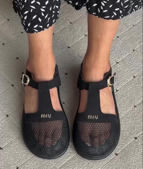 Cowhide Mesh Patchwork Sandals
