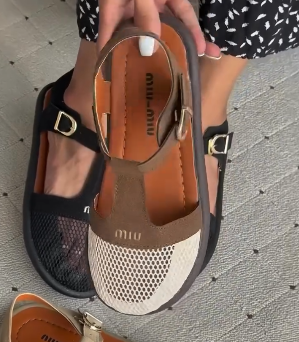 Cowhide Mesh Patchwork Sandals