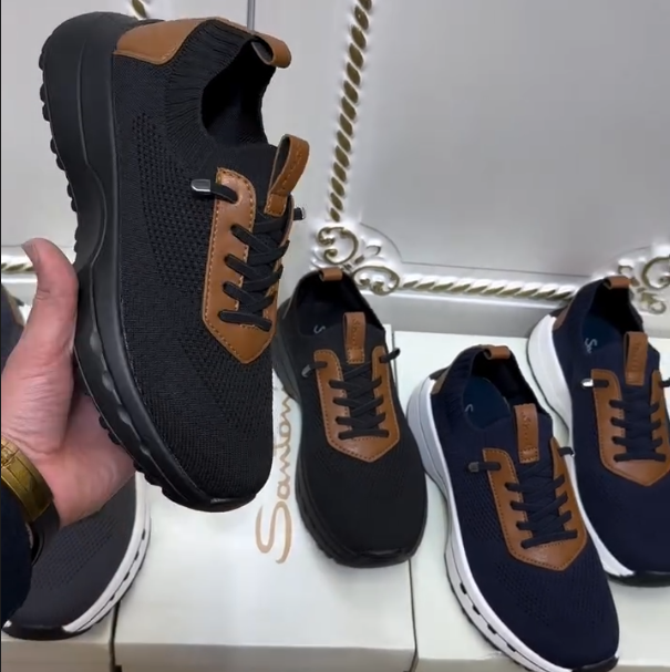 Leather Splicing Mesh Sports Shoes