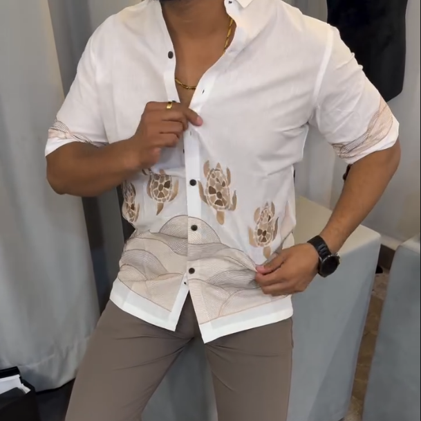 Linen Printed Short Sleeved Shirt