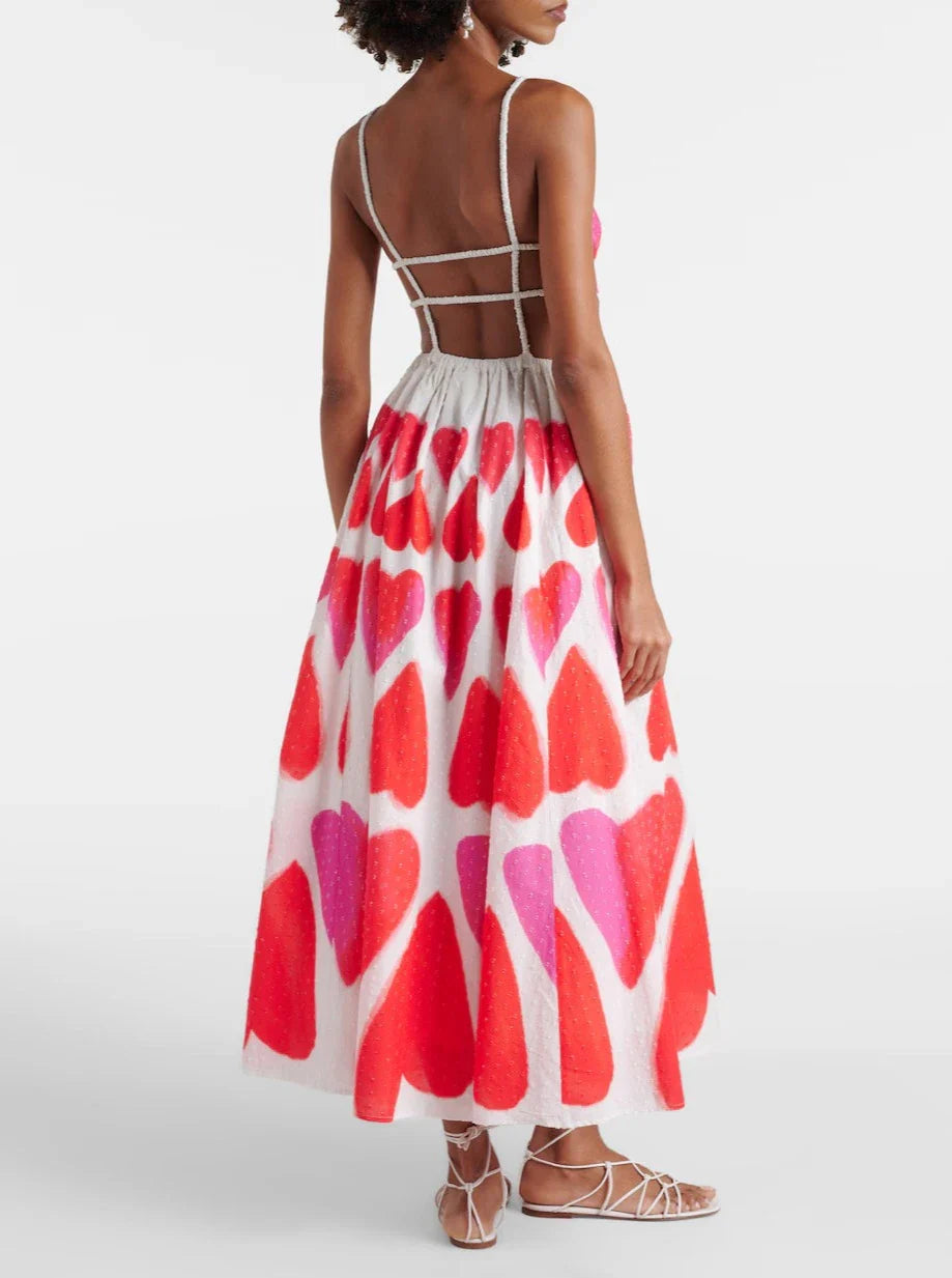 Painted Hearts Cotton Maxi Dress