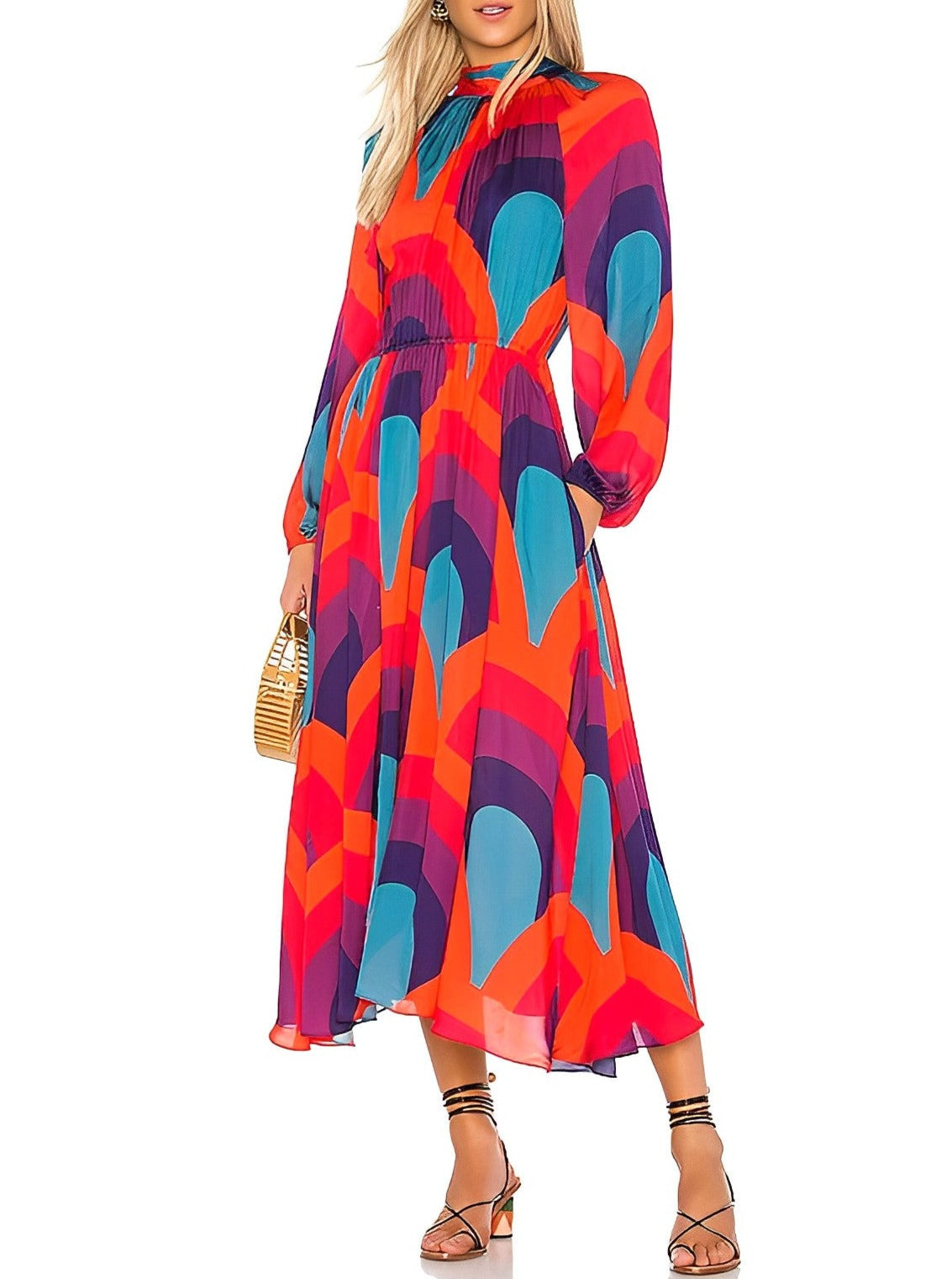 Blouson-sleeve Dress In Orange