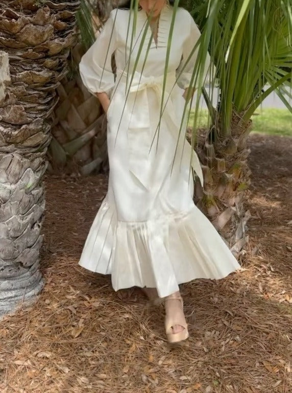 Ivory Raw Silk Maxi Dress