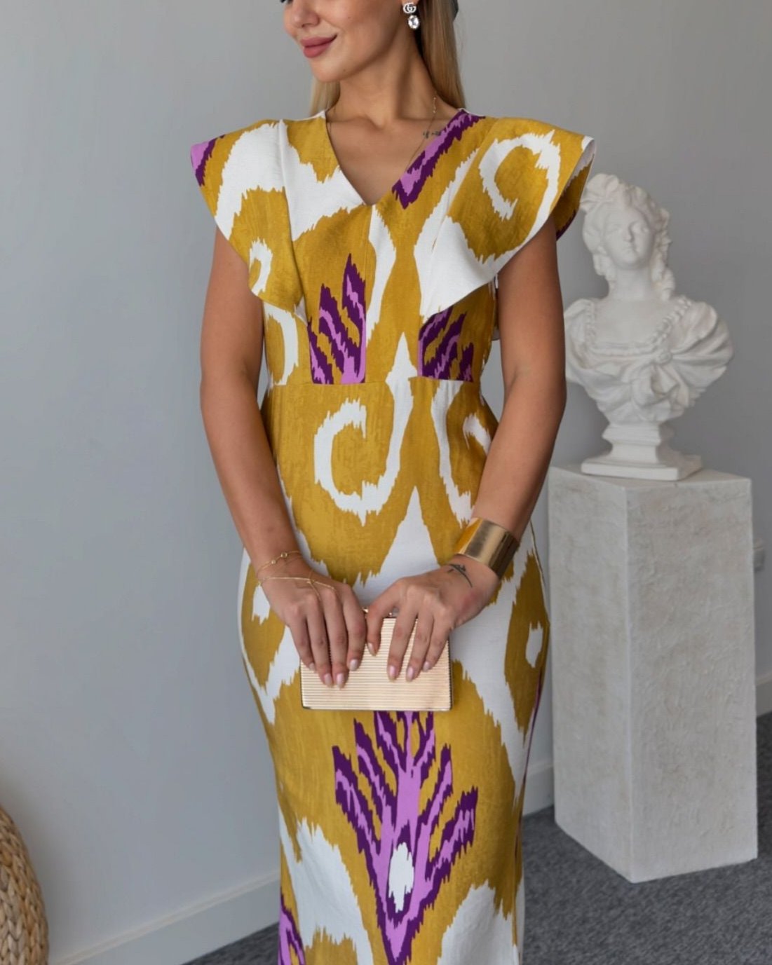 Nolan Colorful Patterned Flounce Dress