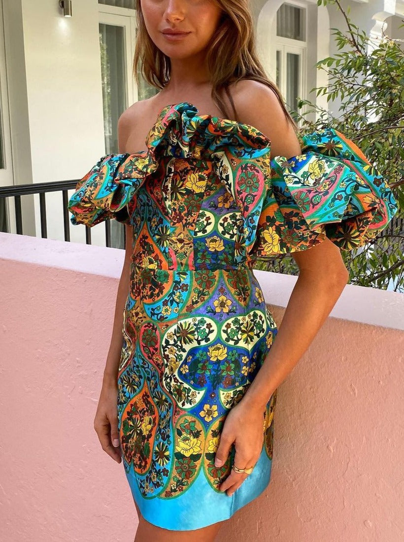 Off Shoulder back smocked Mini Dress