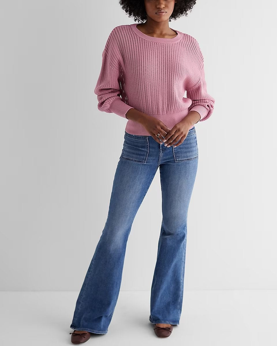 Open Back Banded Bottom Sweater