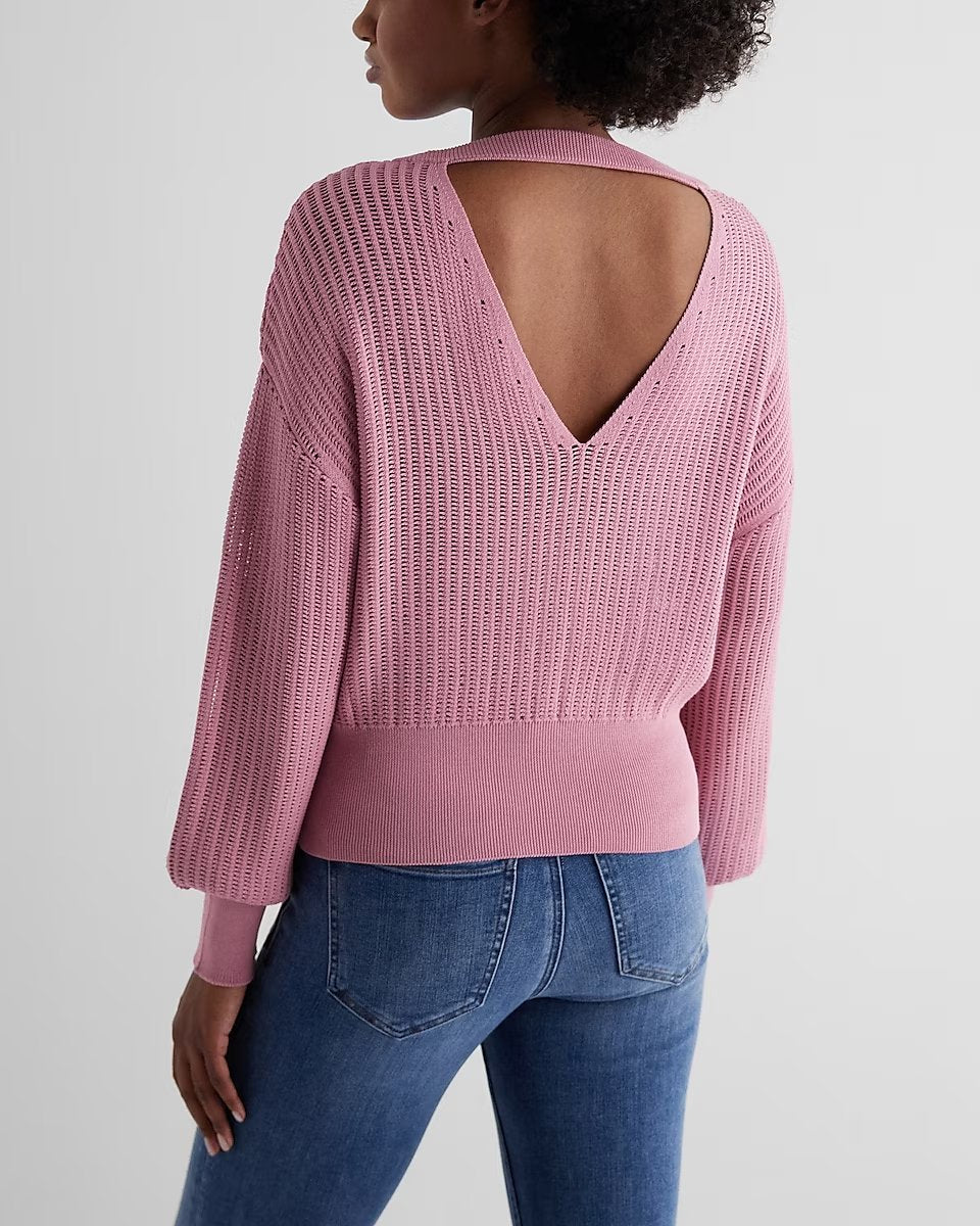 Open Back Banded Bottom Sweater