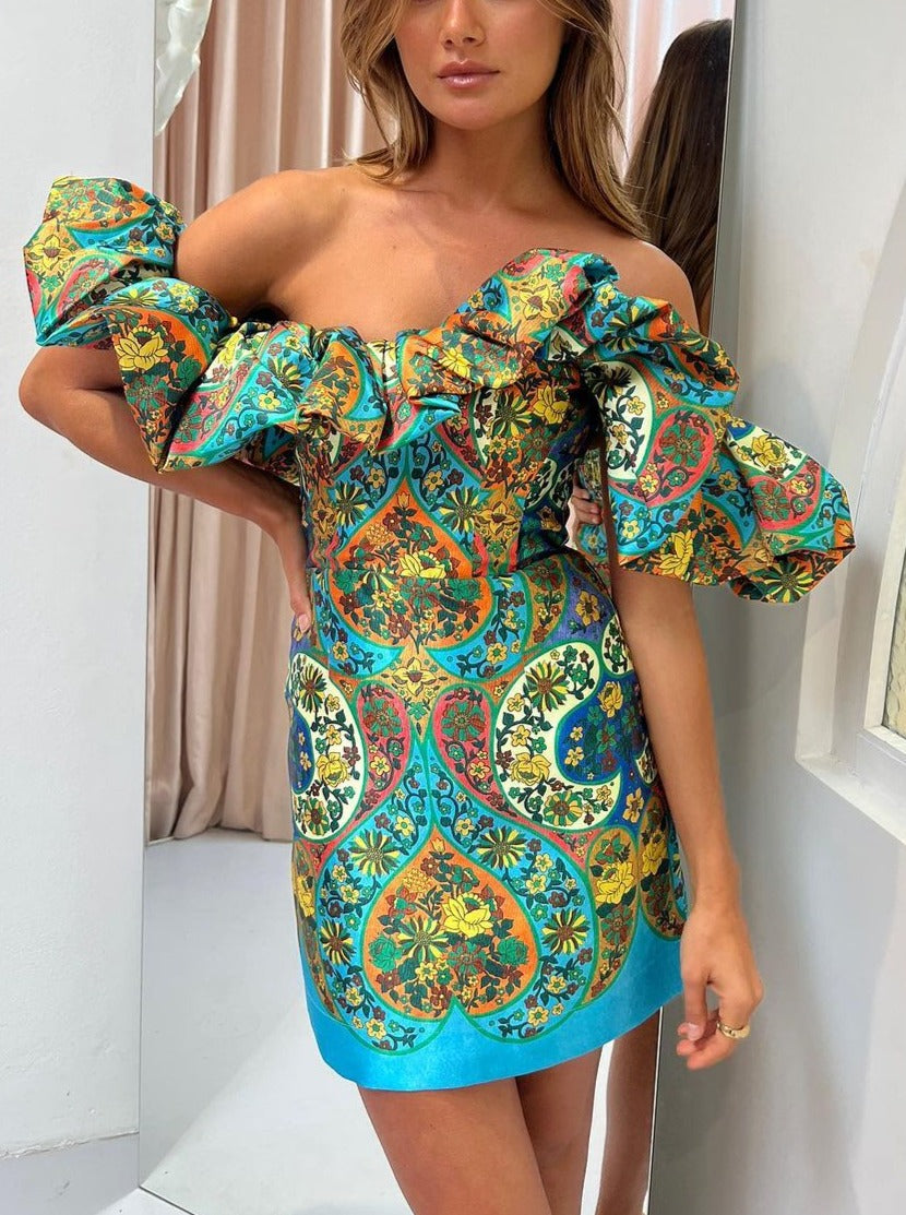 Off Shoulder back smocked Mini Dress