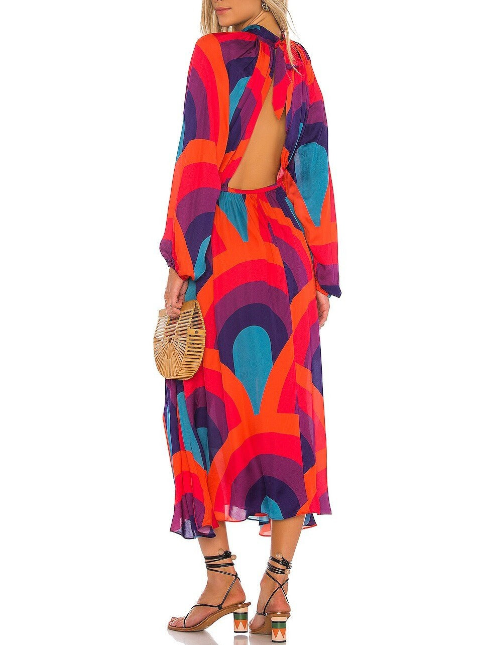 Blouson-sleeve Dress In Orange
