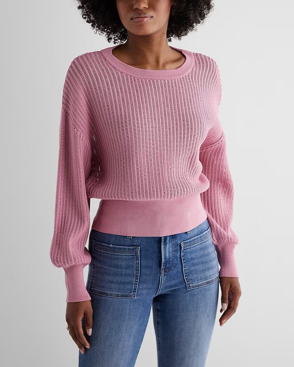 Open Back Banded Bottom Sweater