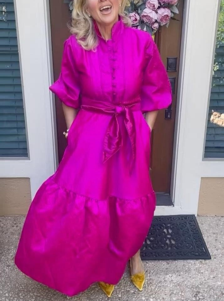 Hot Purple Raw Silk Maxi Dress