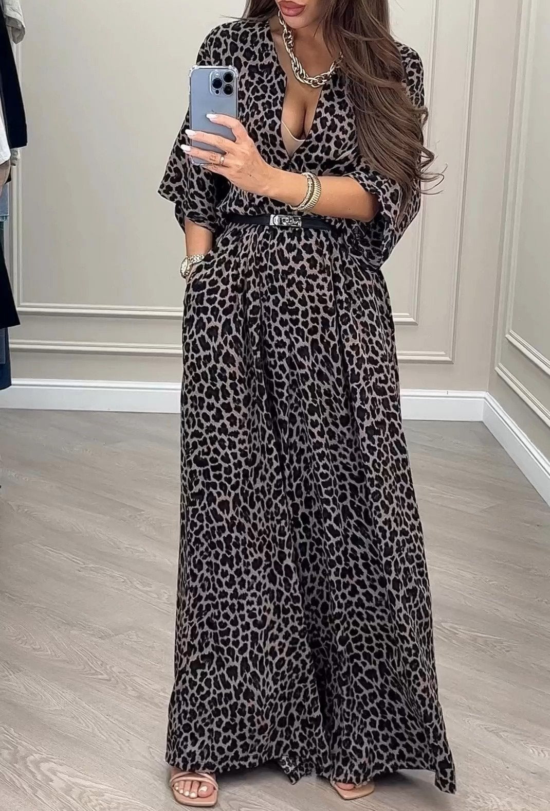 Leopard Print Long Sleeves Robe