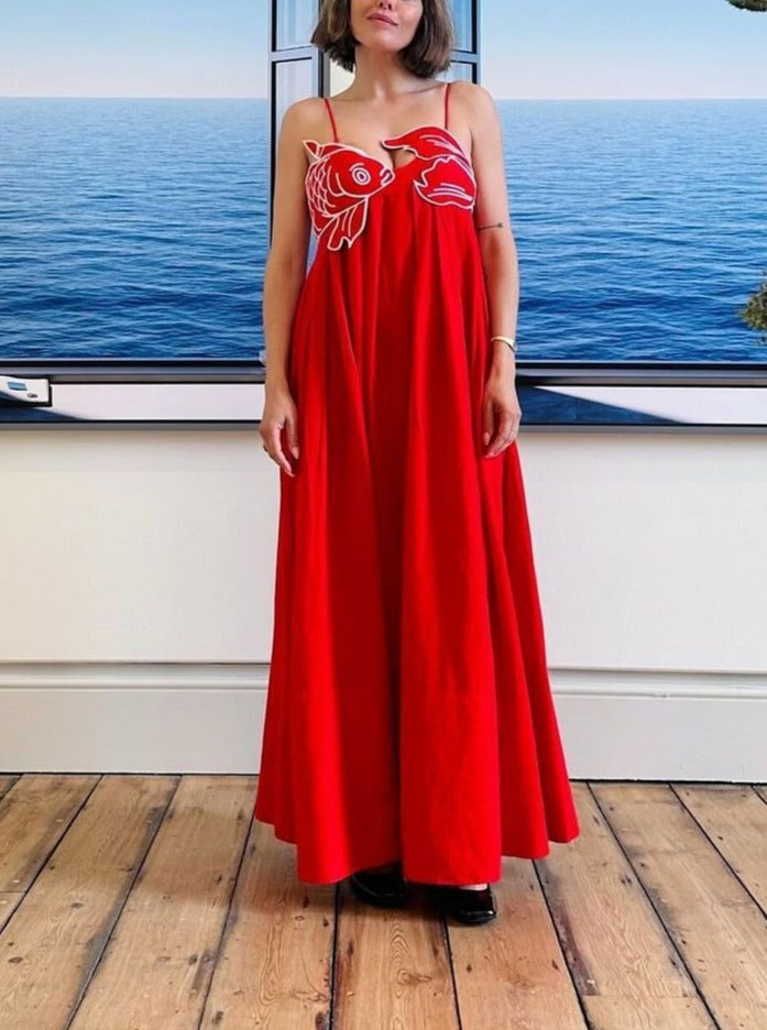 Red Fish Top Maxi Dress