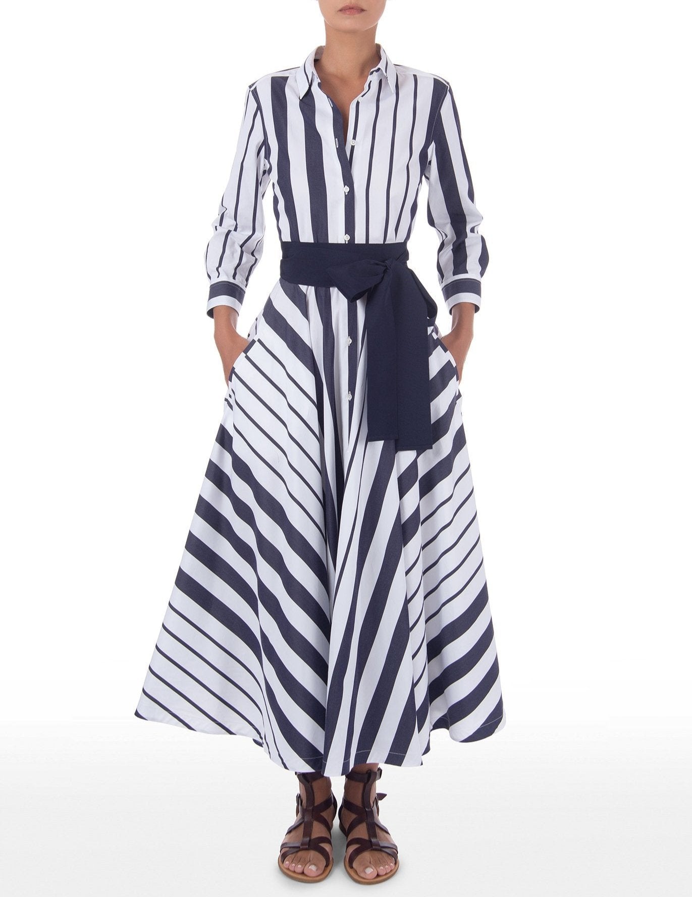 Navy Striped Shirt Dress