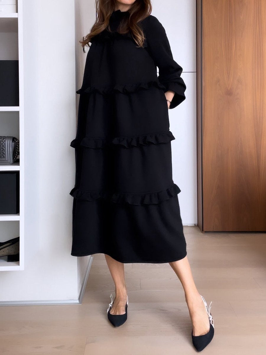 Ruffled Solid Loose Midi Dress