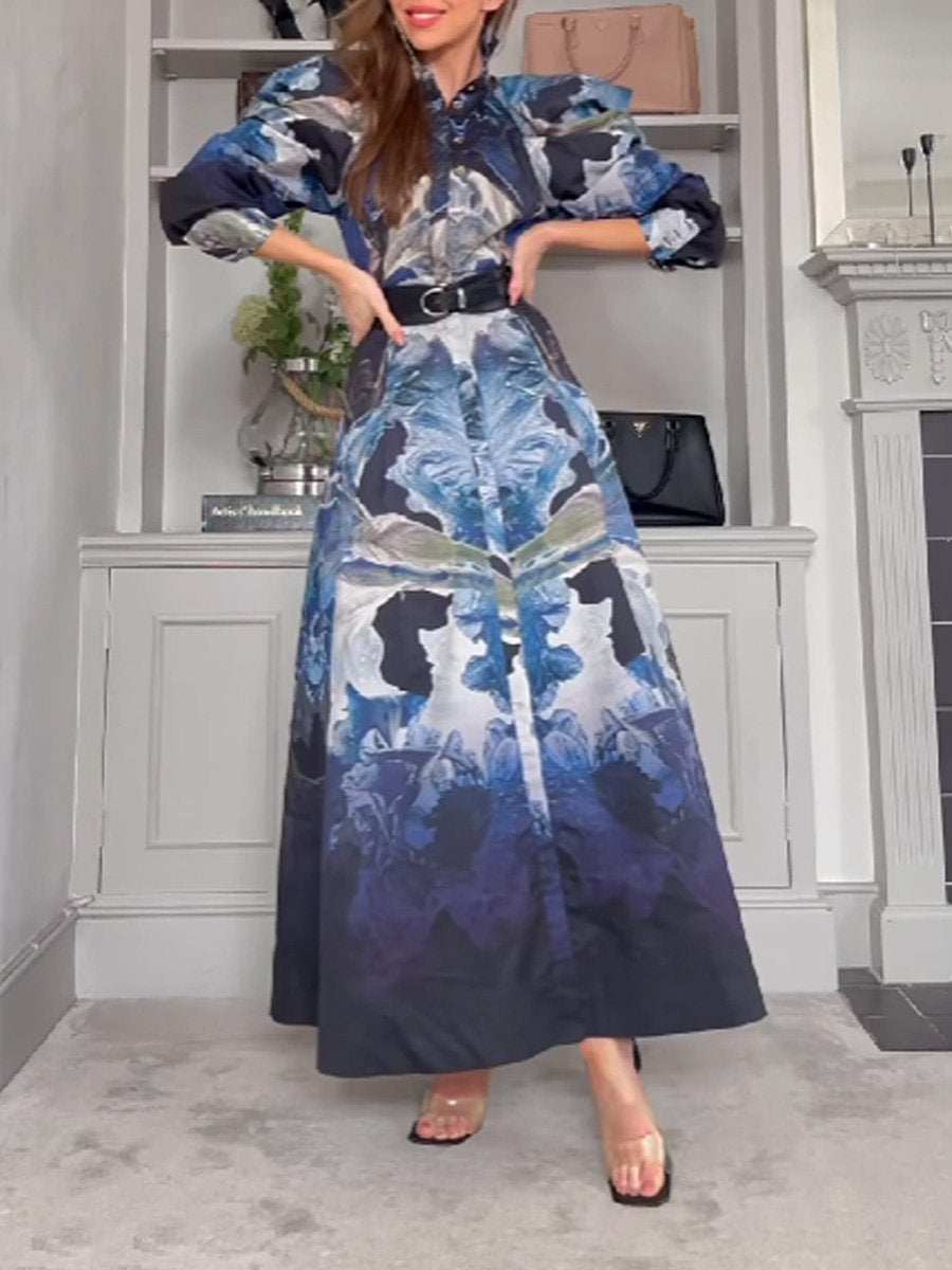 Floral Print Puff Sleeve Cotton Dress