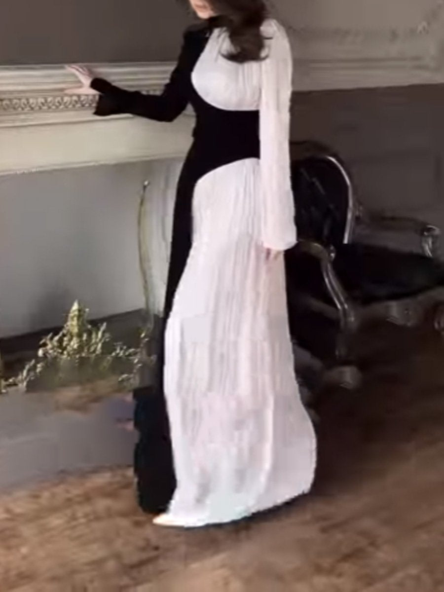 Patchwork Long Sleeve Maxi Dress