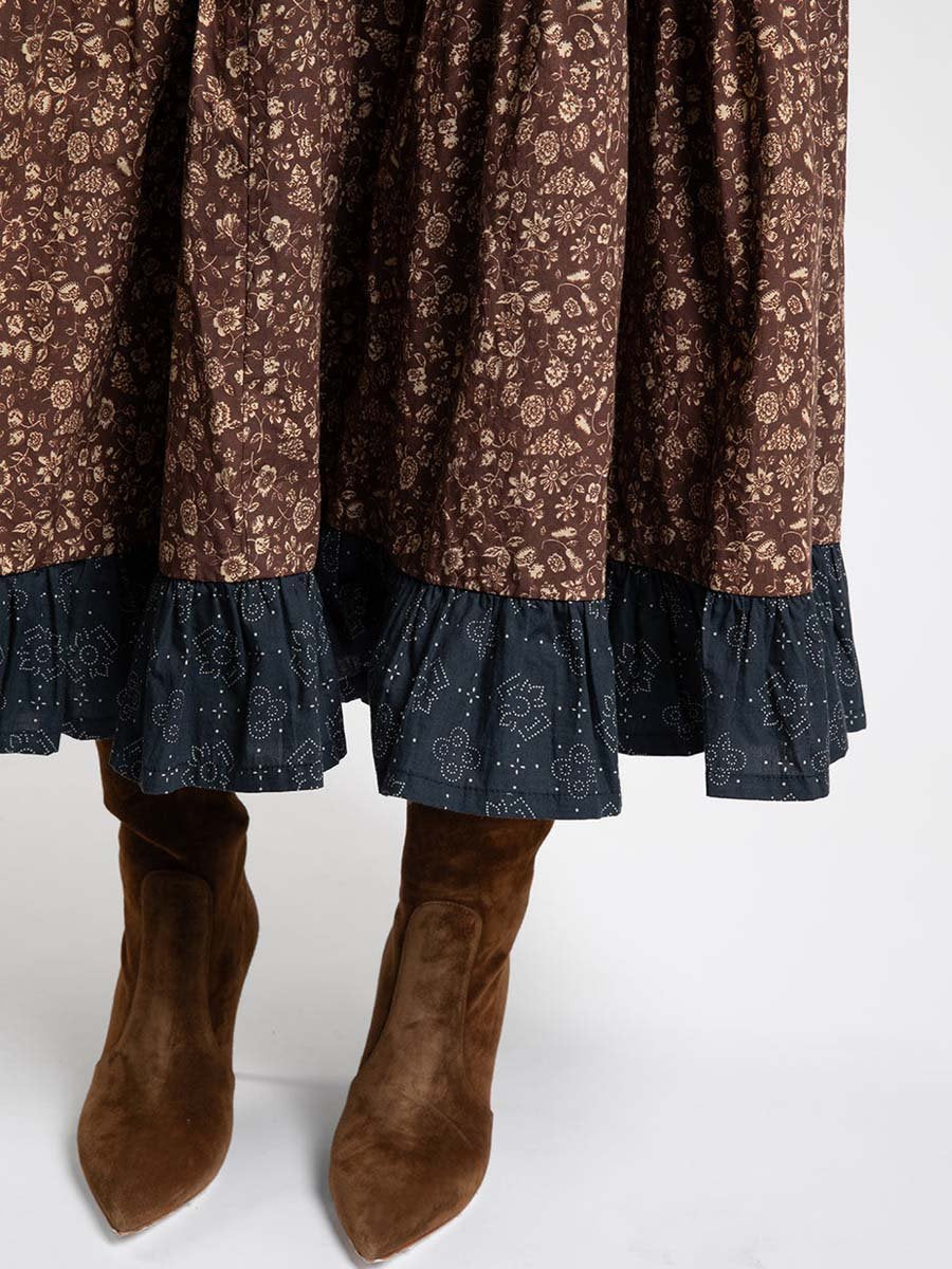 Patchwork Prited Lace Up Dress