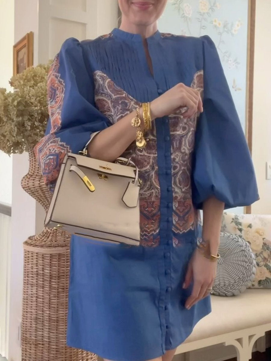 Printed Patchwork Belted Mini Dress