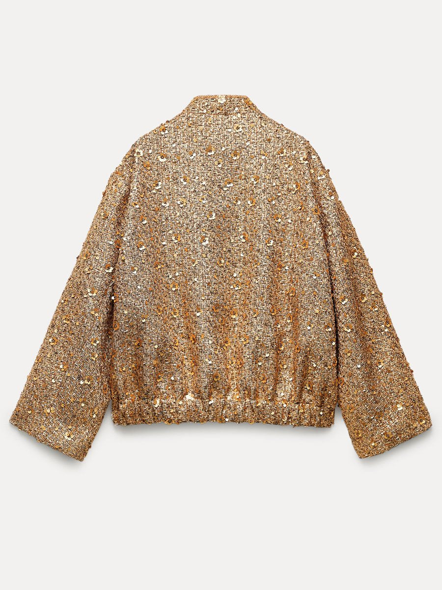 Sequin High Collar Long Sleeve Jacket